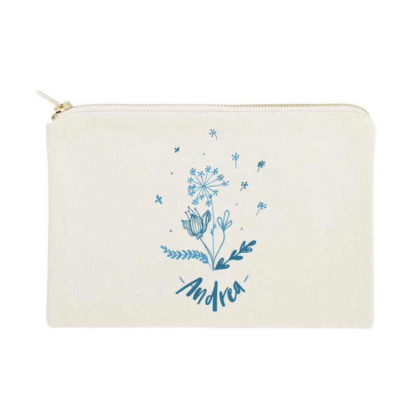 The Cotton and Canvas Co. Personalized Name Blue Floral Cosmetic Bag and Travel Make Up Pouch