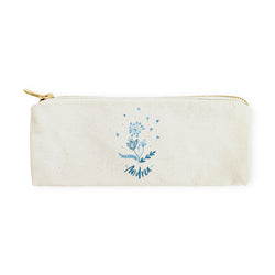 Personalized Name Blue Floral Cotton Canvas Pencil Case and Travel Pouch - The Cotton and Canvas Co.