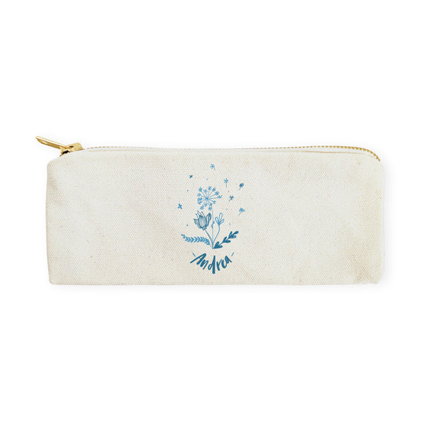 The Cotton and Canvas Co. Personalized Name Blue Floral Cotton Canvas Pencil Case and Travel Pouch