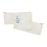 Personalized Name Blue Floral Cotton Canvas Pencil Case and Travel Pouch - The Cotton and Canvas Co.