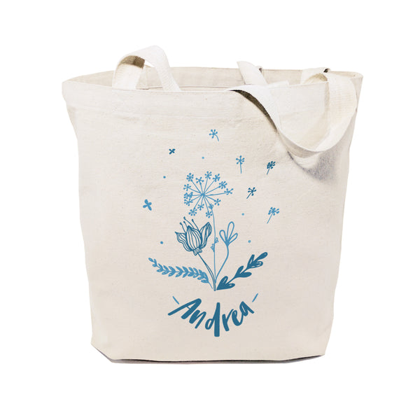The Cotton and Canvas Co. Personalized Name Blue Floral Cotton Canvas Tote Bag