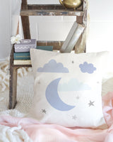 Blue Clouds and Moon  Cotton Canvas Baby Pillow Cover - The Cotton and Canvas Co.