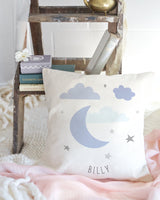 Personalized Blue Clouds and Moon Baby Pillow Cover - The Cotton and Canvas Co.
