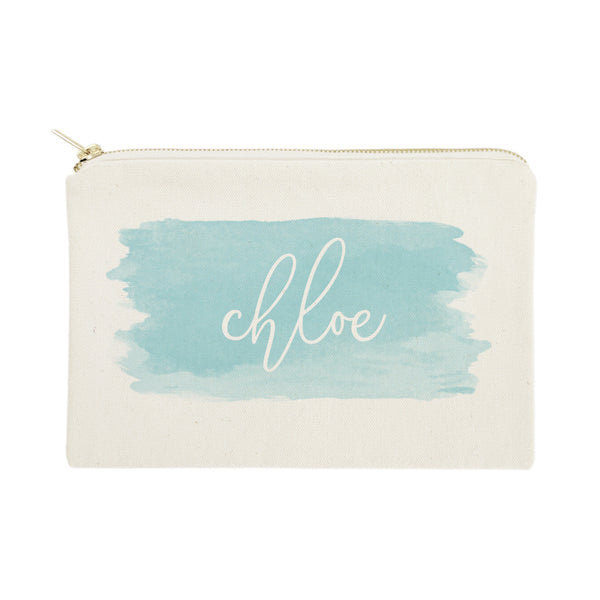 The Cotton and Canvas Co. Personalized Name Blue Watercolor Cosmetic Bag and Travel Make Up Pouch