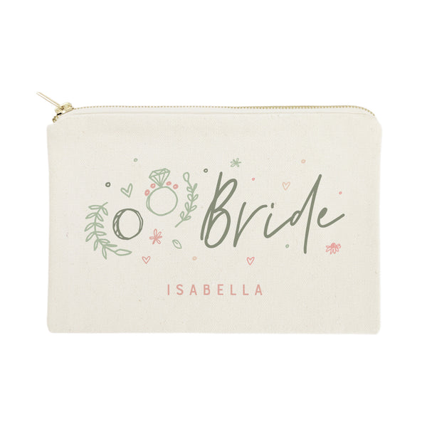 The Cotton and Canvas Co. Floral Bride Personalized Cotton Canvas Cosmetic Bag