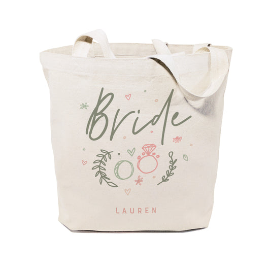 Floral Personalized Name Bride Wedding Cotton Canvas Tote Bag - The Cotton and Canvas Co.