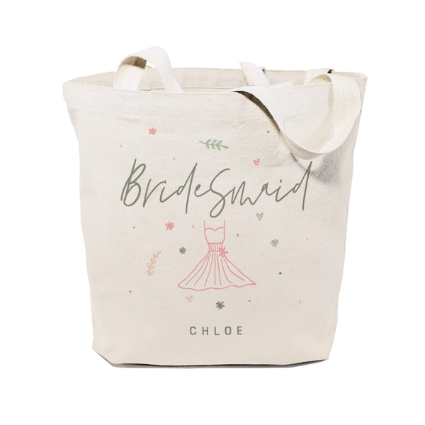 The Cotton and Canvas Co. Floral Personalized Name Bridesmaid Wedding Cotton Canvas Tote Bag