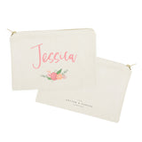 Personalized Name Colored Floral Cosmetic Bag and Travel Make Up Pouch - The Cotton and Canvas Co.