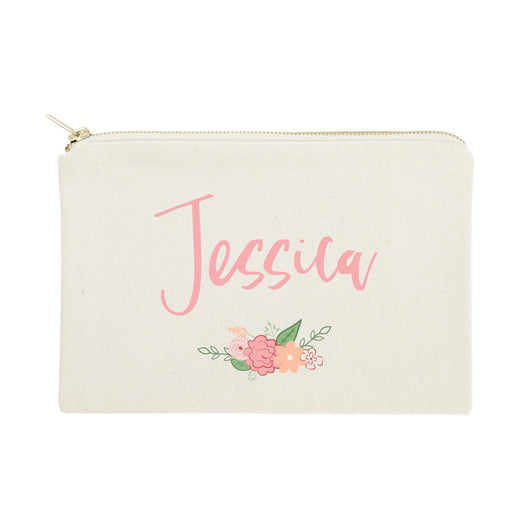 Personalized Name Colored Floral Cosmetic Bag and Travel Make Up Pouch - The Cotton and Canvas Co.