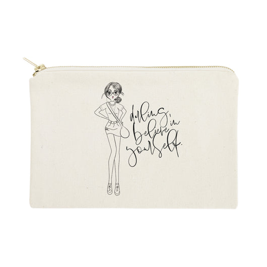 Darling, Believe in Yourself Cotton Canvas Cosmetic Bag - The Cotton and Canvas Co.