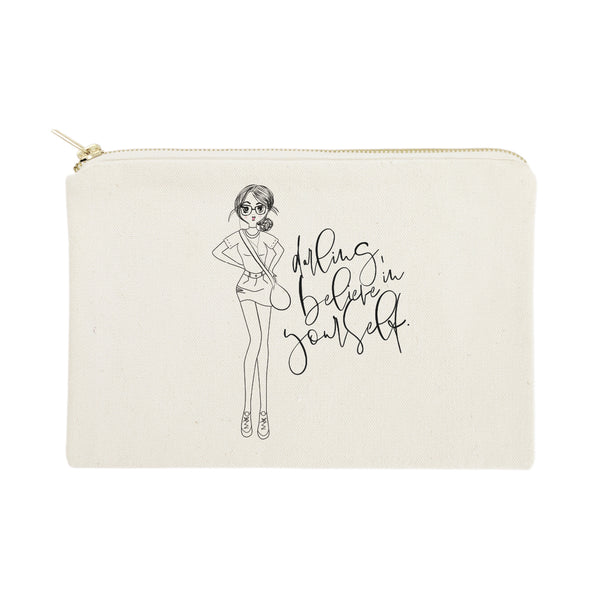 The Cotton and Canvas Co. Darling, Believe in Yourself Cotton Canvas Cosmetic Bag