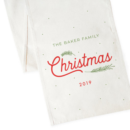 Personalized Family Last Name with Year Christmas Cotton Canvas Table Runner - The Cotton and Canvas Co.