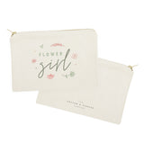 Floral Flower Girl Cotton Canvas Cosmetic Bag - The Cotton and Canvas Co.