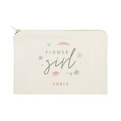 Floral Flower Girl Personalized Cotton Canvas Cosmetic Bag - The Cotton and Canvas Co.