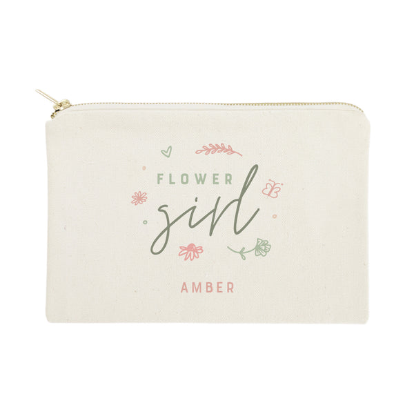 The Cotton and Canvas Co. Floral Flower Girl Personalized Cotton Canvas Cosmetic Bag
