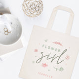 Floral Personalized Name Flower Girl Wedding Cotton Canvas Tote Bag - The Cotton and Canvas Co.