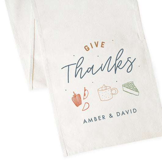 Personalized Couple Names Give Thanks Canvas Table Runner - The Cotton and Canvas Co.