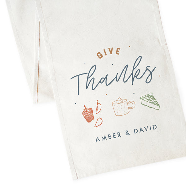 The Cotton and Canvas Co. Personalized Couple Names Give Thanks Canvas Table Runner