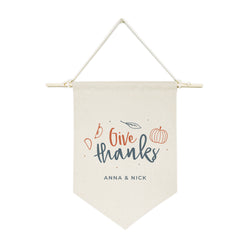 Personalized Couple Names Give Thanks Hanging Wall Banner - The Cotton and Canvas Co.