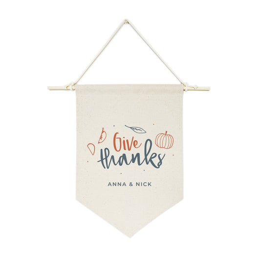 Personalized Couple Names Give Thanks Hanging Wall Banner - The Cotton and Canvas Co.