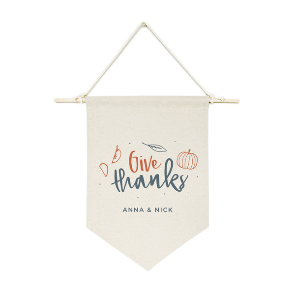 The Cotton and Canvas Co. Personalized Couple Names Give Thanks Hanging Wall Banner