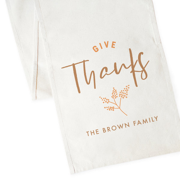 The Cotton and Canvas Co. Personalized Family Last Name Give Thanks Canvas Table Runner