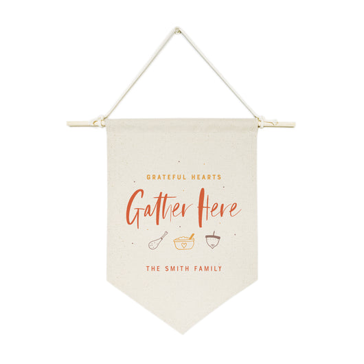 Personalized Family Last Name Grateful Hearts Gather Here Hanging Wall Banner - The Cotton and Canvas Co.