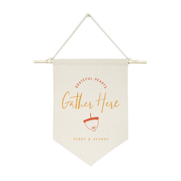 The Cotton and Canvas Co. Personalized Couple Names Grateful Hearts Gather Here Hanging Wall Banner
