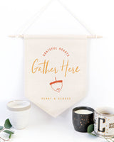 Personalized Couple Names Grateful Hearts Gather Here Hanging Wall Banner - The Cotton and Canvas Co.