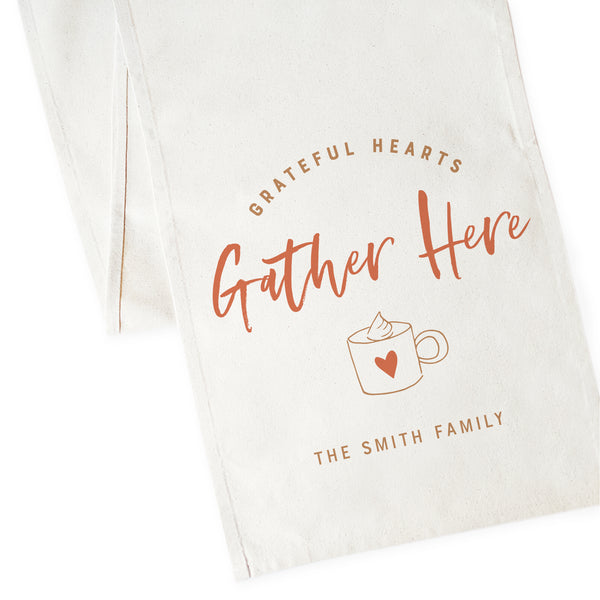 The Cotton and Canvas Co. Personalized Family Last Name Grateful Hearts Gather Here Canvas Table Runner
