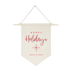 Personalized Couple Names Happy Holidays Hanging Wall Banner - The Cotton and Canvas Co.