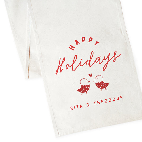 The Cotton and Canvas Co. Personalized Couple Names Happy Holidays Cotton Canvas Christmas Table Runner