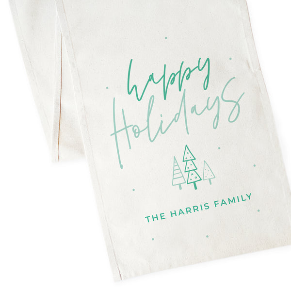 The Cotton and Canvas Co. Personalized Family Last Name Happy Holidays Cotton Canvas Christmas Table Runner