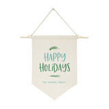 Personalized Family Last Name Happy Holidays Hanging Wall Banner - The Cotton and Canvas Co.