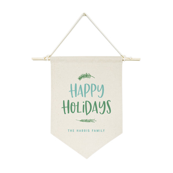 The Cotton and Canvas Co. Personalized Family Last Name Happy Holidays Hanging Wall Banner