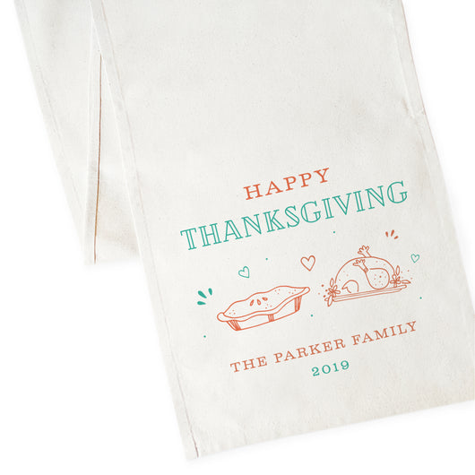 Personalized Family Last Name Happy Thanksgiving and Year Canvas Table Runner - The Cotton and Canvas Co.