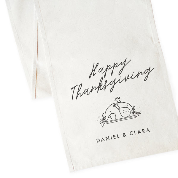 The Cotton and Canvas Co. Personalized Couple Names Happy Thanksgiving Canvas Table Runner