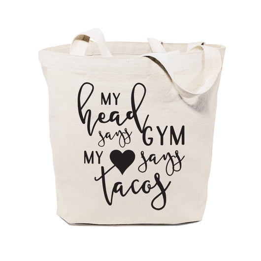 My Head Says Gym, My Heart Says Tacos Gym Cotton Canvas Tote Bag - The Cotton and Canvas Co.