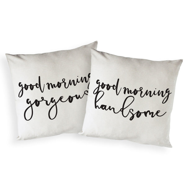 The Cotton and Canvas Co. Good Morning Gorgeous and Handsome Pillow Covers, 2-Pack