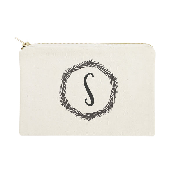 The Cotton and Canvas Co. Personalized Monogram with Wreath Cosmetic Bag and Travel Make Up Pouch