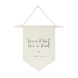 Love is Patient Love is Kind 1 Corinthians 13:4-8 Cotton Canvas Scripture, Hanging Wall Banner - The Cotton and Canvas Co.