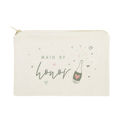 Champagne Bottle Maid of Honor Cotton Canvas Cosmetic Bag - The Cotton and Canvas Co.