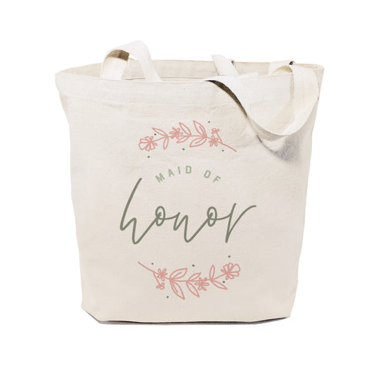 Floral Maid of Honor Wedding Cotton Canvas Tote Bag - The Cotton and Canvas Co.