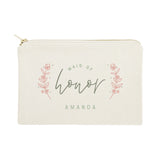 Floral Maid of Honor Personalized Cotton Canvas Cosmetic Bag - The Cotton and Canvas Co.