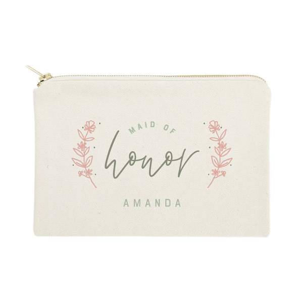The Cotton and Canvas Co. Floral Maid of Honor Personalized Cotton Canvas Cosmetic Bag