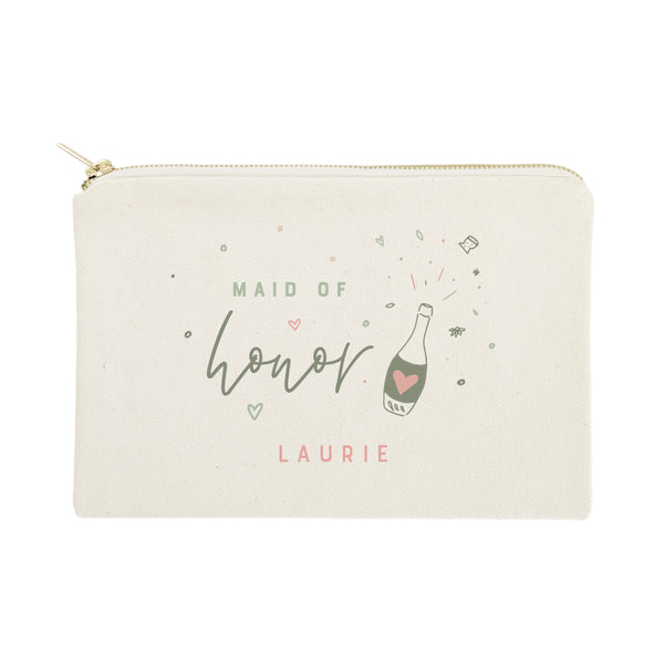 The Cotton and Canvas Co. Champagne Celebration Maid of Honor Personalized Cotton Canvas Cosmetic Bag