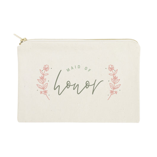 Floral Maid of Honor Cotton Canvas Cosmetic Bag - The Cotton and Canvas Co.