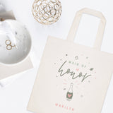 Personalized Name Champagne Celebration Maid of Honor Wedding Cotton Canvas Tote Bag - The Cotton and Canvas Co.