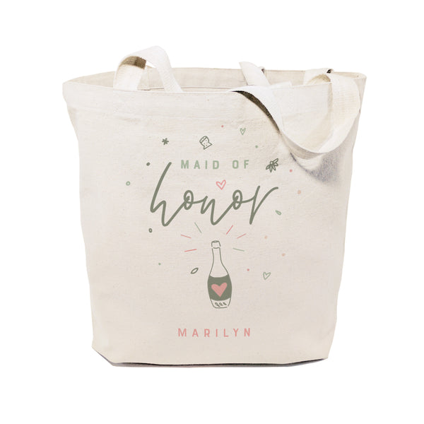 The Cotton and Canvas Co. Personalized Name Champagne Celebration Maid of Honor Wedding Cotton Canvas Tote Bag