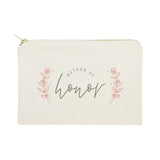 Floral Matron of Honor Cotton Canvas Cosmetic Bag - The Cotton and Canvas Co.